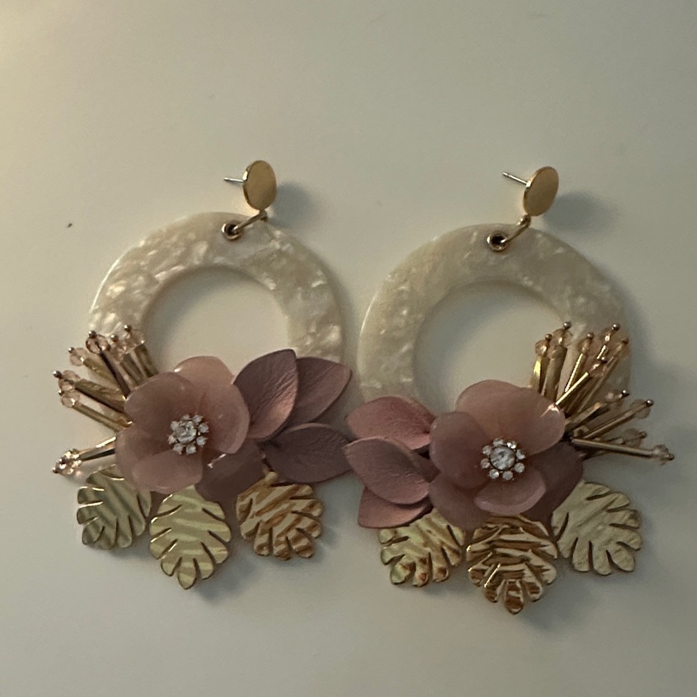 Alexis Bittar Cream and Pink Floral Earrings